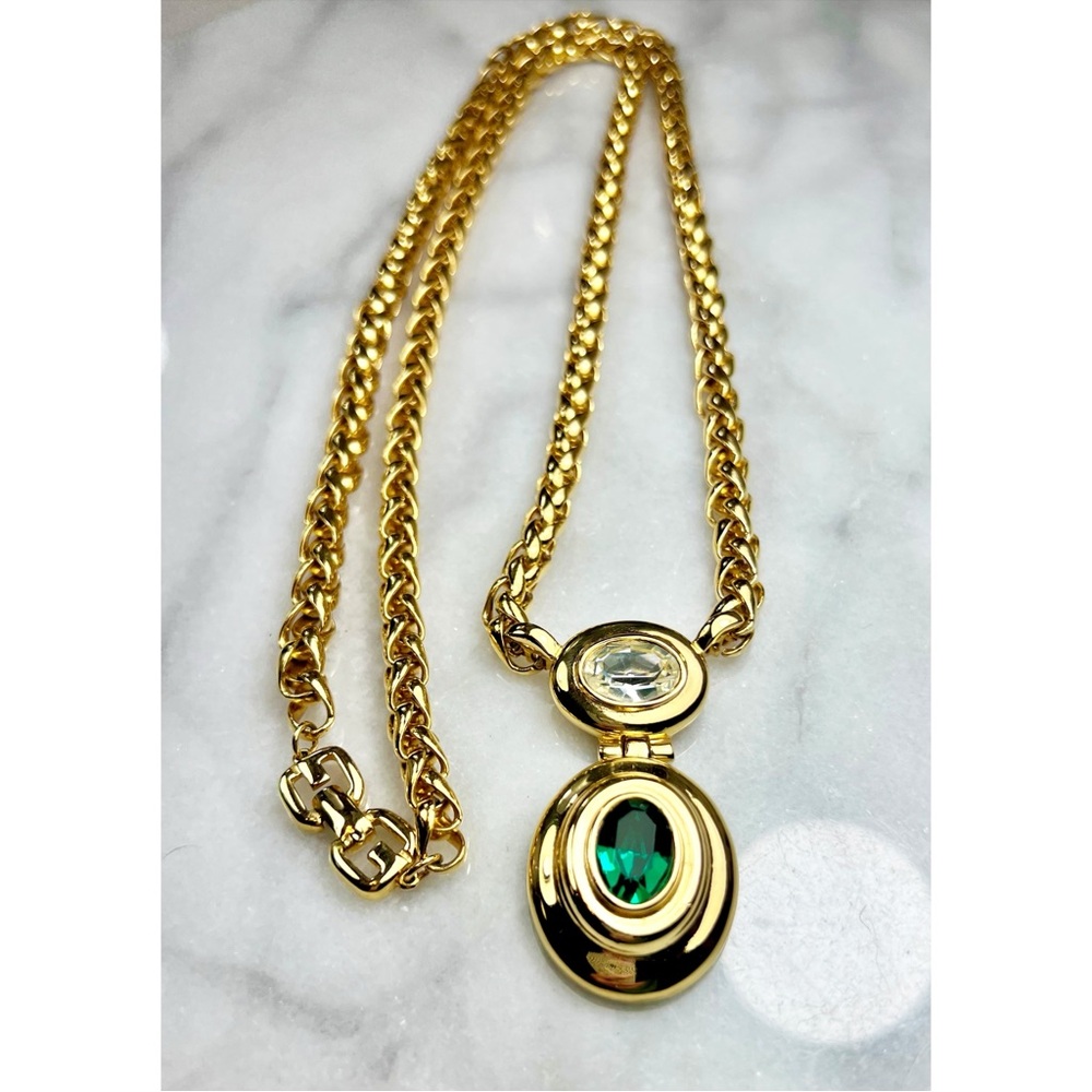 Givenchy Gold Plated Emerald Long Necklace